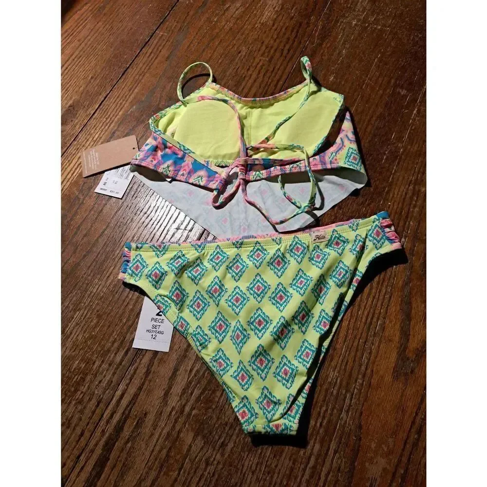 New Girls Sz 12 Hobie 2pc Swimsuit Spaghetti Strap Rear Tie Hankerchief Tankini